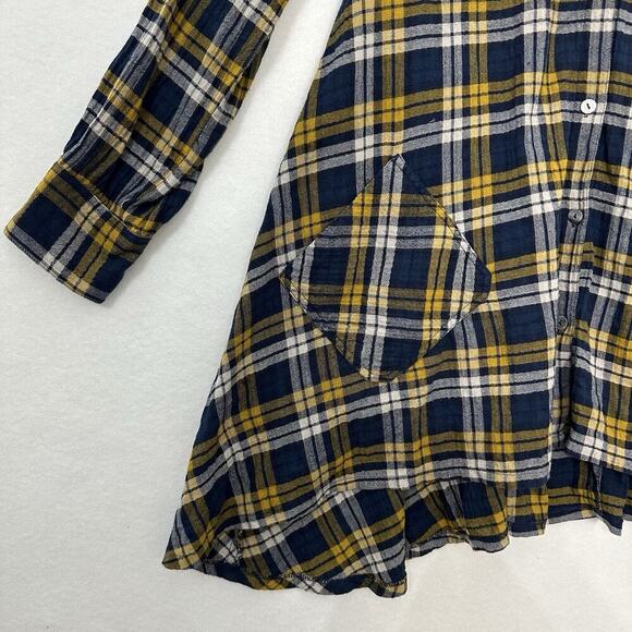 John Mark Tunic Top Womens M Plaid Button Up Long Line Lagenlook Boho Artsy - Picture 2 of 16